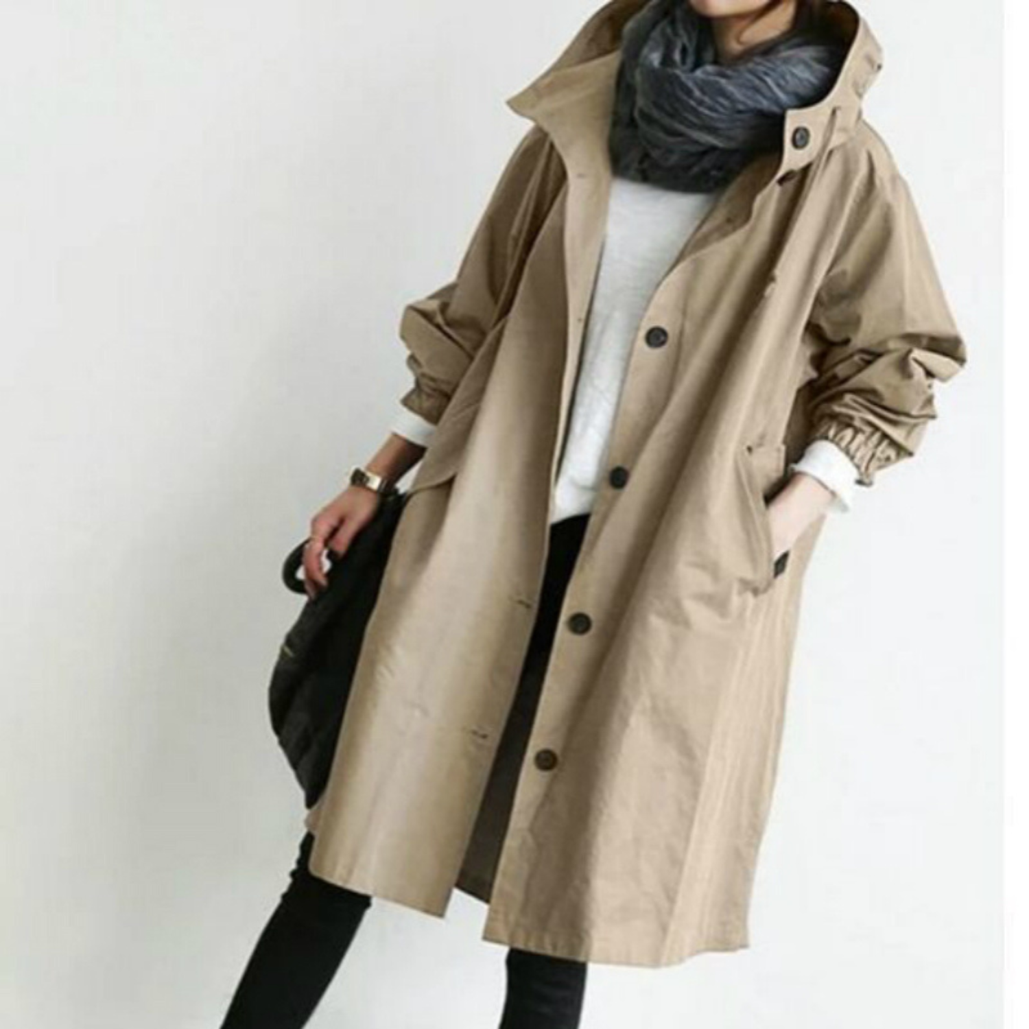 Trench-coat long pour femmes avec capuche