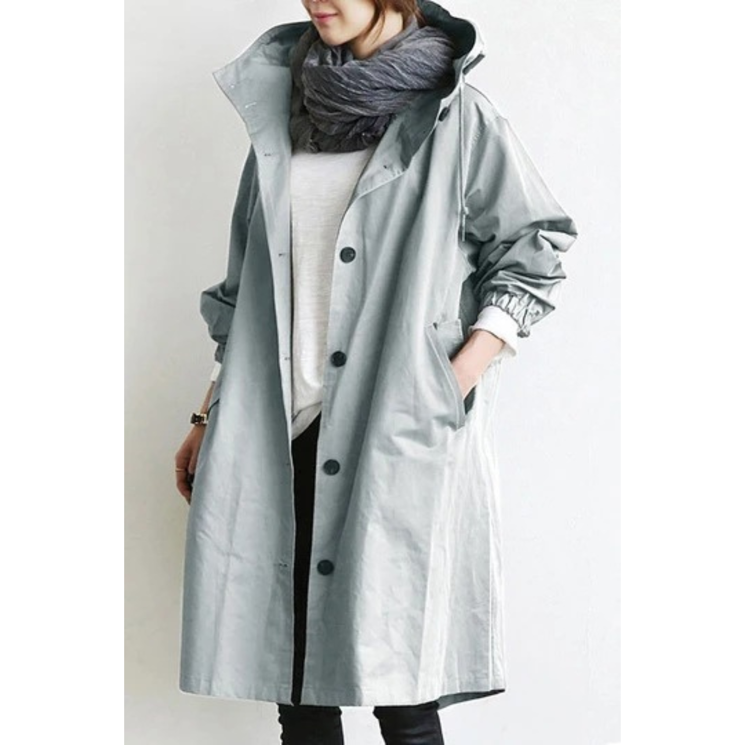 Trench-coat long pour femmes avec capuche