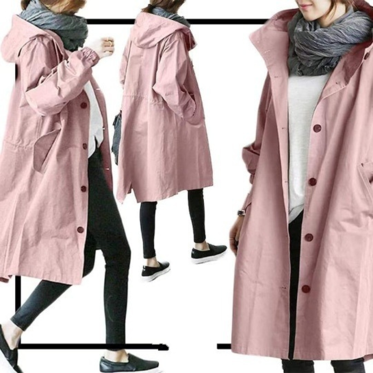 Trench-coat long pour femmes avec capuche