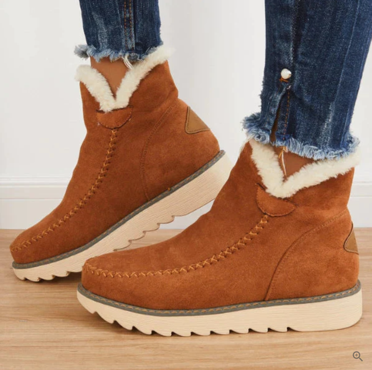 "Maddy" Bottes en fausse fourrure de cuir souple - décontractées, chaudes, extensibles